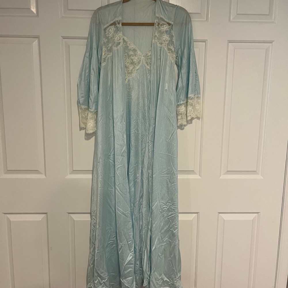 Light Blue Lace Trim Robe